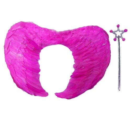 Gerçek Tüylü Katlanabilir Çocuk Pembe Melek Kanadı ve Asa Seti 40x55 cm Gerçek Tüylü Katlanabilir Çocuk Pembe Melek Kanadı ve Asa Seti 40x55 cm