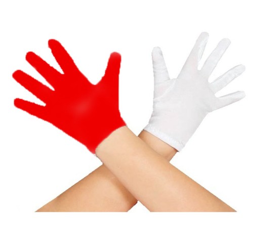 Gösteriler İçin 1 Çift Kırmızı Beyaz Pandomim Eldiveni Çocuk Boy