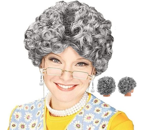 GriRenkKıvırcıkYaşlıPerukBüyükannePeruğuAstarlıBonus