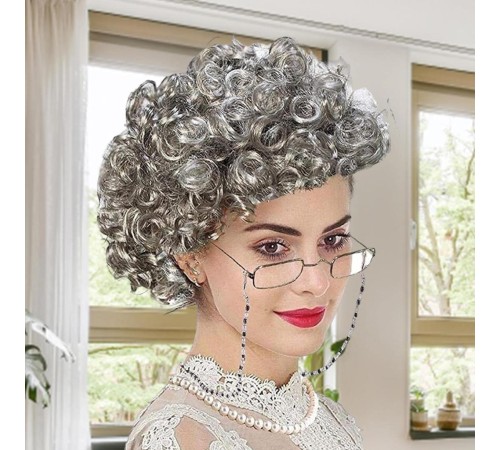 GriRenkKıvırcıkYaşlıPerukBüyükannePeruğuAstarlıBonus