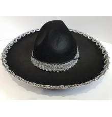 Gümüş Renk Şeritli Meksika Mariachi Latin Şapkası 55 cm Çocuk