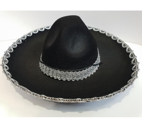 Gümüş Renk Şeritli Meksika Mariachi Latin Şapkası 55 cm Çocuk Gümüş Renk Şeritli Meksika Mariachi Latin Şapkası 55 cm Çocuk