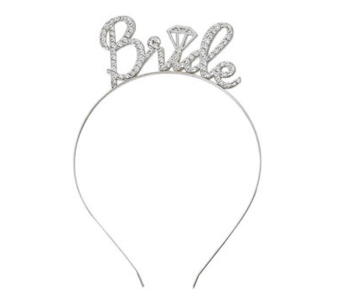 Gümüş Renkli Taşlı “Bride” Gelin Tacı – El Yazısı Yazı Tipiyle