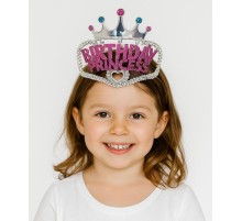 GümüşRenkTaçÜzeriPembeBirthdayPrensesYazılıÇocukPartiTacı11X12cm