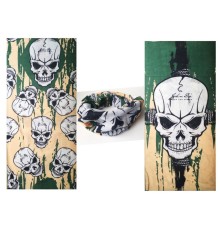 Haki Yeşil Renk Üzeri Likralı Kuru Kafa Kafatası Baskılı Baf Buff Bandana 25x48 cm