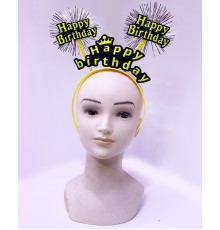 Happy Birthday Püsküllü Neon Sarı Renk Doğum Günü Tacı 22x19 cm