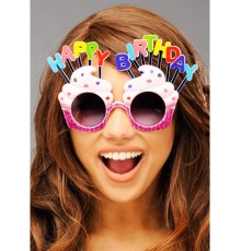 Happy Birthday Yazılı Pembe Fuşya Renk Parti Gözlüğü 12x7 cm
