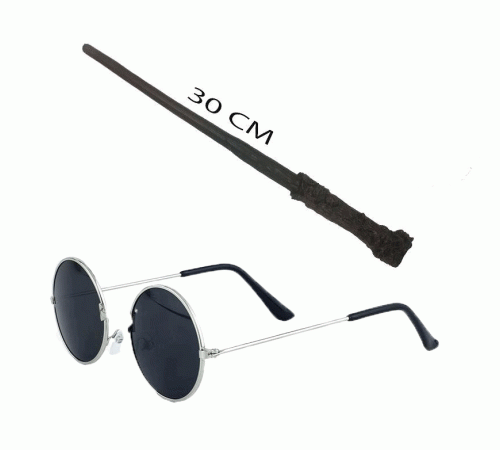 Harry Potter Asası 30 cm ve Siyah Metal Çerçeveli Harry Potter Gözlüğü Seti Harry Potter Asası 30 cm ve Siyah Metal Çerçeveli Harry Potter Gözlüğü Seti