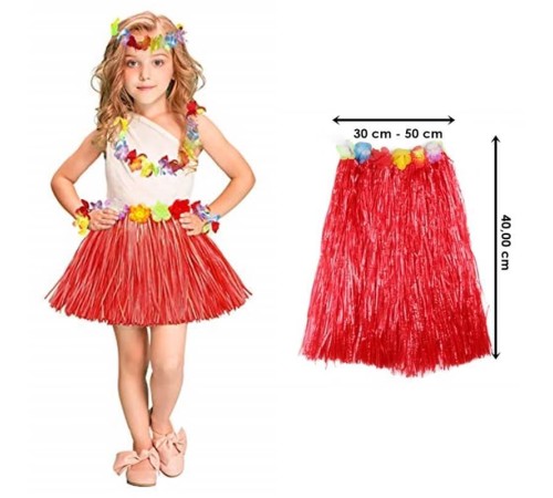 Hawaii Hula Eteği Kırmızı Renk 40 cm Hawaii Hula Eteği Kırmızı Renk 40 cm