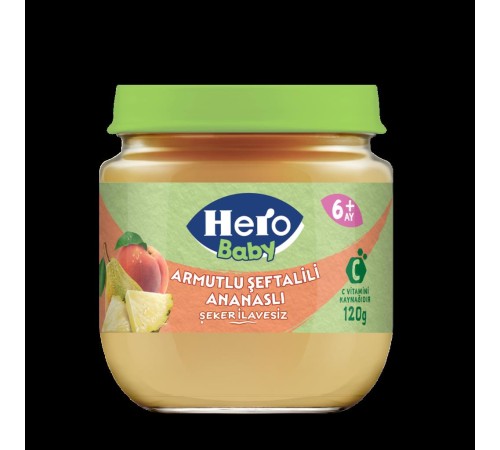 Hero Baby Armutlu Şeftalili Ananaslı Kavonoz Mama 120 Gr Hero Baby Armutlu Şeftalili Ananaslı Kavonoz Mama 120 Gr