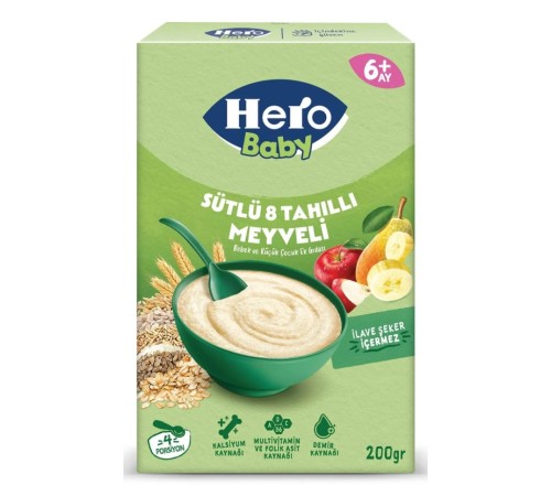 Hero Baby Sütlü 8 Tahıllı Meyveli Kaşık Mama 200 Gr