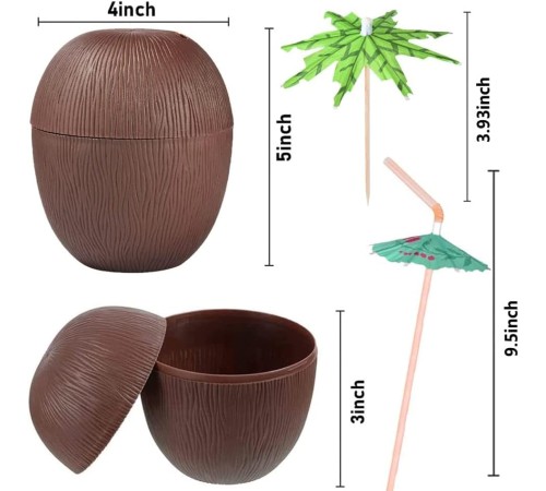 Hindistan Cevizi Hawaii Luau Aloha Pipetli İçecek Kabı Bardak 10x13 cm 1 Adet Hindistan Cevizi Hawaii Luau Aloha Pipetli İçecek Kabı Bardak 10x13 cm 1 Adet