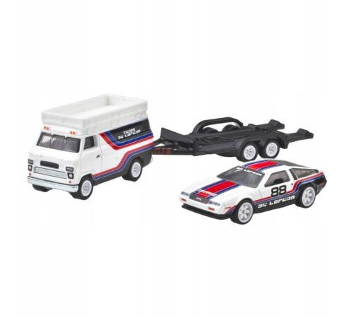 Hot Wheels Car Culture Team Transport DMC DeLorean & HW Rally Hauler Diecast Car Hot Wheels Car Culture Team Transport DMC DeLorean & HW Rally Hauler Diecast Car