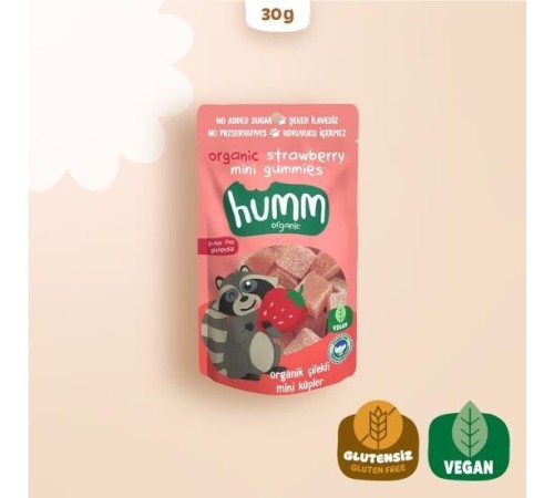 Humm Organik Çilekli Glutensiz Vegan Mini Küpler 30 Gr Humm Organik Çilekli Glutensiz Vegan Mini Küpler 30 Gr