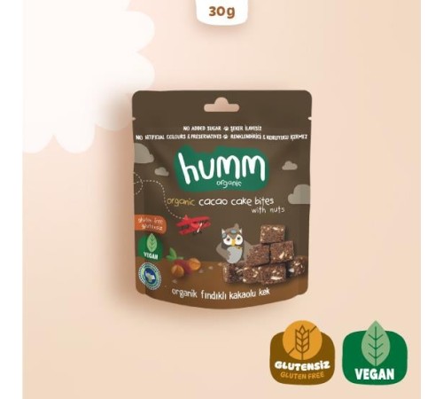 Humm Organik Fındıklı Kakaolu Vegan Kek 30 Gr Humm Organik Fındıklı Kakaolu Vegan Kek 30 Gr
