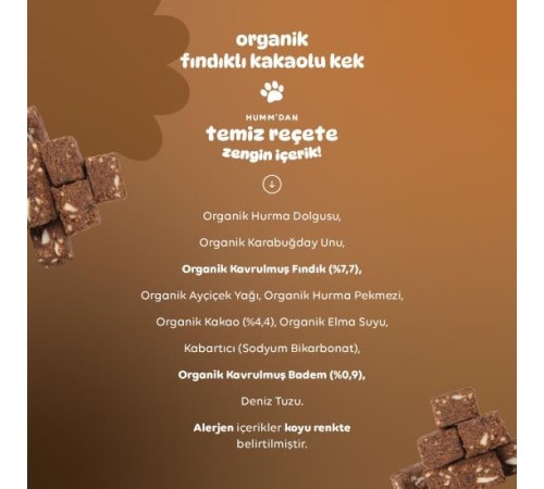 Humm Organik Fındıklı Kakaolu Vegan Kek 30 Gr Humm Organik Fındıklı Kakaolu Vegan Kek 30 Gr