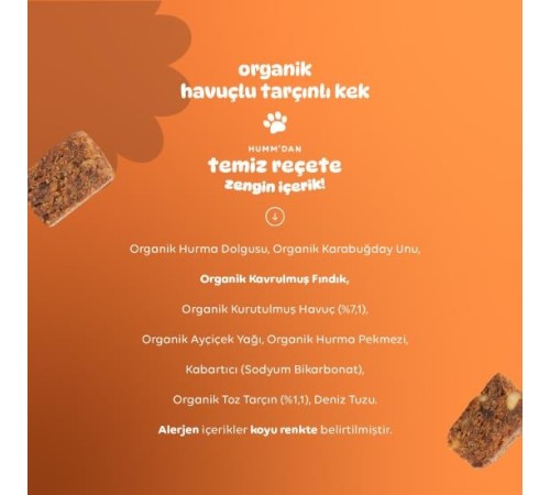 Humm Organik Havuçlu Tarçınlı Vegan Kek 30 Gr Humm Organik Havuçlu Tarçınlı Vegan Kek 30 Gr