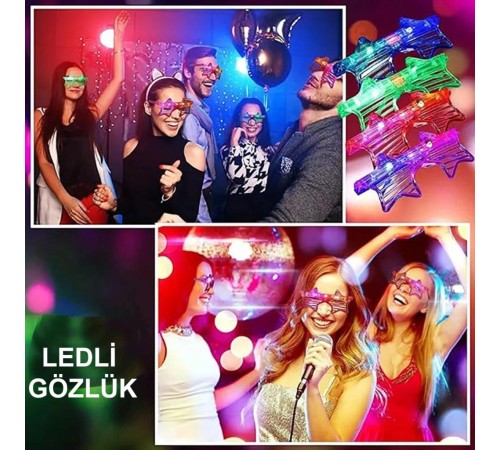 Işıklı Yıldız Gözlük Ledli Parti Gözlüğü 6 Renk 12 Adet Işıklı Yıldız Gözlük Ledli Parti Gözlüğü 6 Renk 12 Adet