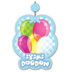 İyiki Doğdun Yazılı Asmalı İp Süs Mavi Renk 3 lü Set 12x45 cm