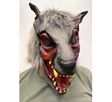 Kafaya Tam Geçmeli Lateks Dişli Ağzı Açık Kurt Maskesi