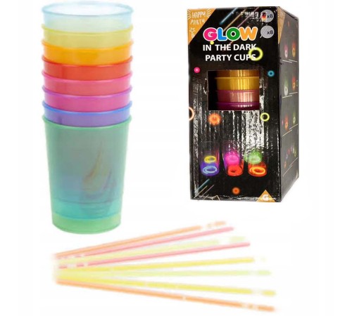 Karanlıkta Yanan Gece Işığı Mega Glow Bardaklar 8 Adet 8.5 x 10.5 cm