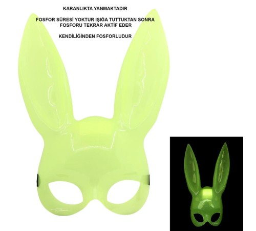 Karanlıkta Yanan Glow Floresan Tavşan Maskesi 32x22 cm