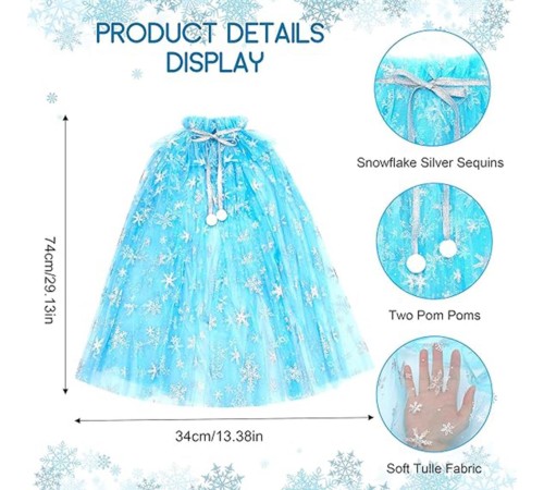 Karlar Ülkesi Elsa Frozen Mavi Pelerin – 80 cm Kar Desenli Çocuk Pelerini ( Taç Hariç ) Karlar Ülkesi Elsa Frozen Mavi Pelerin – 80 cm Kar Desenli Çocuk Pelerini ( Taç Hariç )