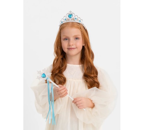 Karlar Ülkesi Elsa Mavi Kalp Tacı ve Kar Temalı Asa Seti