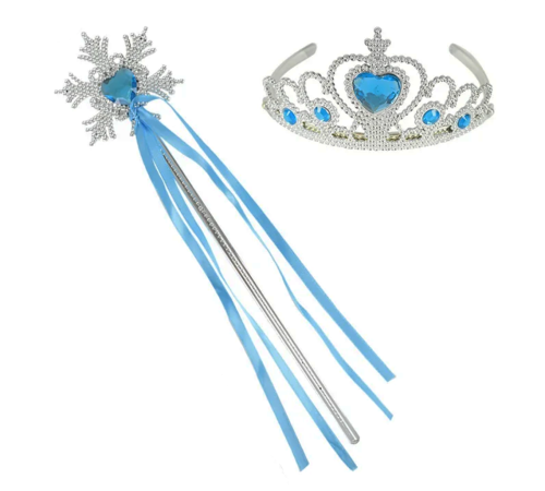 Karlar Ülkesi Elsa Mavi Kalp Tacı ve Kar Temalı Asa Seti