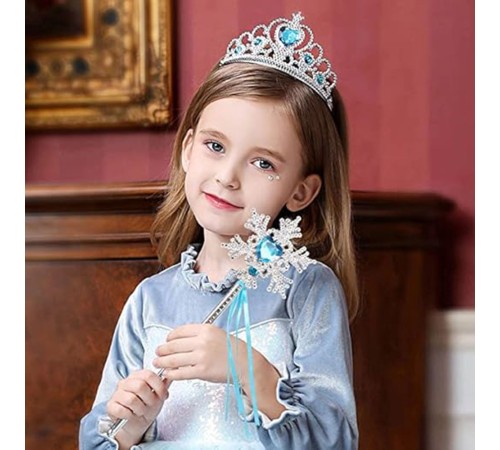 Karlar Ülkesi Elsa Mavi Kalp Tacı ve Kar Temalı Asa Seti