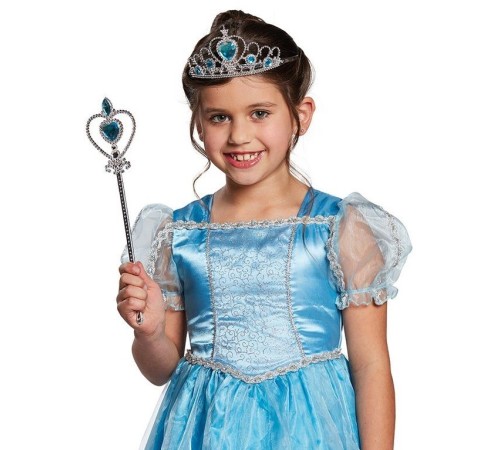 Karlar Ülkesi Elsa Mavi Kalpli Taç ve Mavi Asa Seti Çocuk Boy