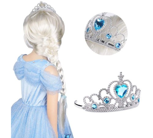 Karlar Ülkesi Elsa Mavi Kalpli Taç ve Mavi Asa Seti Çocuk Boy