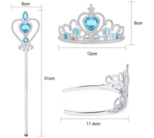 Karlar Ülkesi Elsa Mavi Kalpli Taç ve Mavi Asa Seti Çocuk Boy