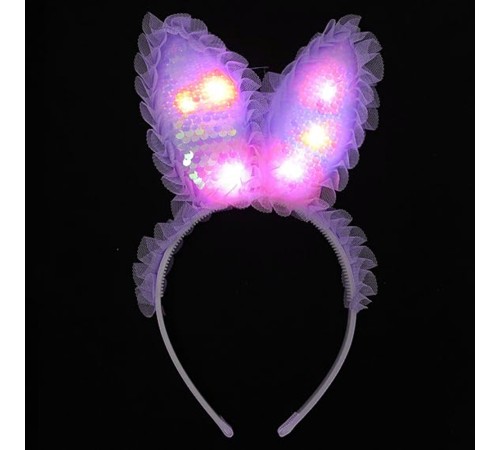   Kenarları Dantelli Mor Pullu Payetli Led Işıklı Tavşan Kulak Taç 23x19 cm
