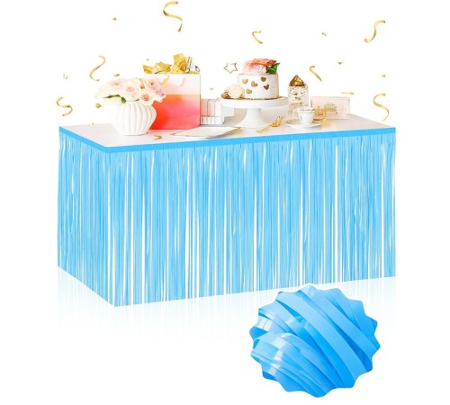 Kendinden Yapışkanlı Makaron Mavi Püsküllü Masa Eteği – 75 x 275 cm Parti Süslemesi
