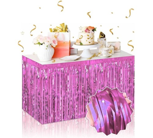 Kendinden Yapışkanlı Pembe Metalize Püsküllü Masa Eteği – 75 x 275 cm Parti Süslemesi Kendinden Yapışkanlı Pembe Metalize Püsküllü Masa Eteği – 75 x 275 cm Parti Süslemesi