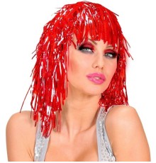 Kırmızı Işıltılı Metalize Parti Peruğu
