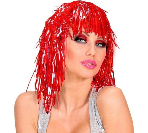 Kırmızı Işıltılı Metalize Parti Peruğu