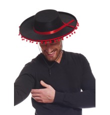 Kırmızı Ponponlu Siyah Renk Yetişkin İspanyol Şapkası
