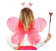 Kırmızı Renk Çocuk Kelebek Kanadı Tacı ve Asa Seti 50 cm