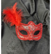 Kırmızı Renk Dantelli Duvaklı Parti Maskesi Balo