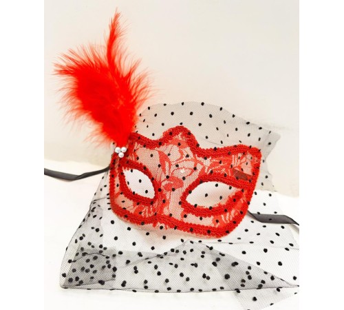 Kırmızı Renk Dantelli Duvaklı Parti Maskesi Balo