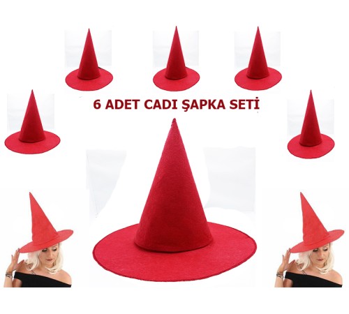 Kırmızı Renk Keçe Cadı Şapkası Yetişkin Çocuk Uyumlu 6 Adet Kırmızı Renk Keçe Cadı Şapkası Yetişkin Çocuk Uyumlu 6 Adet