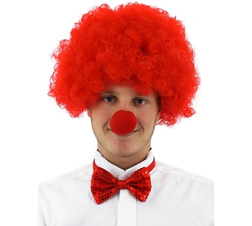 Kırmızı Renk Kıvırcık Afro Bonus Peruk Takma Saç ve Kırmızı Burun Seti Kırmızı Renk Kıvırcık Afro Bonus Peruk Takma Saç ve Kırmızı Burun Seti