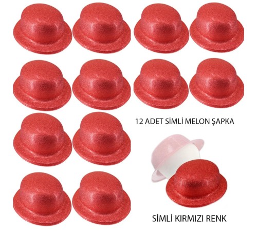 Kırmızı Renk Simli Melon Yuvarlak Parti Şapkası 12 Adet Kırmızı Renk Simli Melon Yuvarlak Parti Şapkası 12 Adet