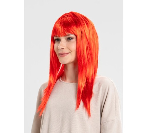 Kırmızı Renk Uzun Düz Parti Peruğu