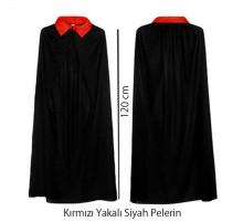 Kırmızı Yakalı Siyah Dracula Pelerin 120 cm