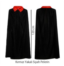 Kırmızı Yakalı Siyah Dracula Pelerin 120 cm