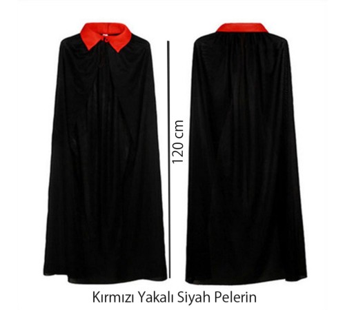 Kırmızı Yakalı Siyah Dracula Pelerin 120 cm
