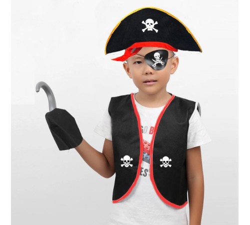 Korsan Yelek + Şapka + Kanca + Maske Çocuk Boy 4-6 Yaş Korsan Yelek + Şapka + Kanca + Maske Çocuk Boy 4-6 Yaş